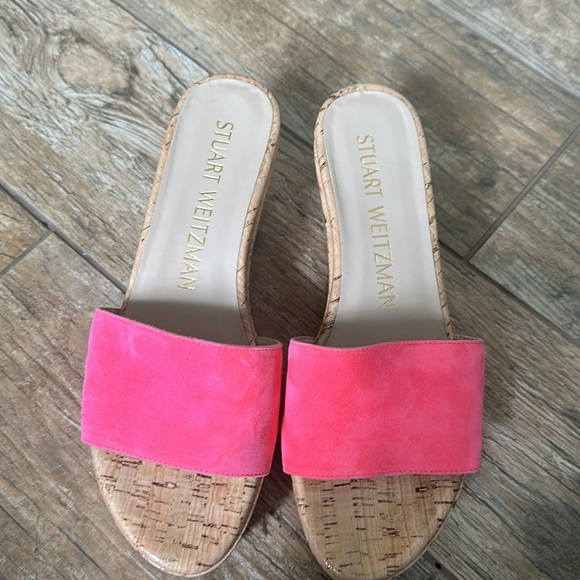 Stuart Weitzman Summer pink Suede Platform Cork Wedge Sandal Size 8 - Picture 2 of 7